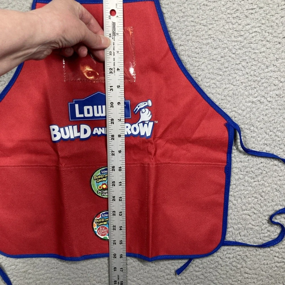 Lowe's Build and Grow Kid's Red Smock Project Apron w/ Patches Costume Cosplay